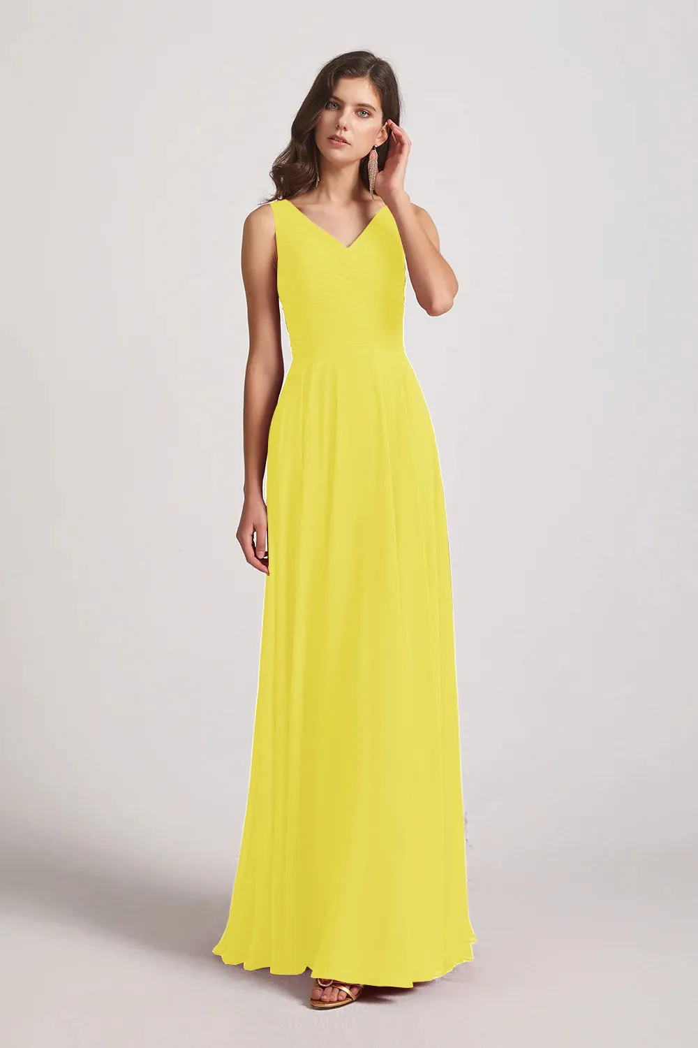 Straps Pleated A-Line Chiffon Sleeveless Bridesmaid Dresses (AF0144)