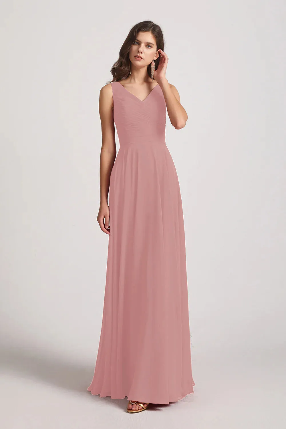 Straps Pleated A-Line Chiffon Sleeveless Bridesmaid Dresses (AF0144)