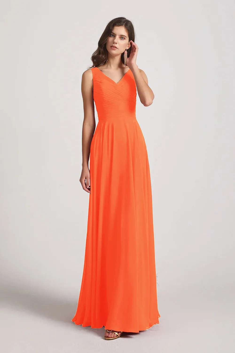 Straps Pleated A-Line Chiffon Sleeveless Bridesmaid Dresses (AF0144)