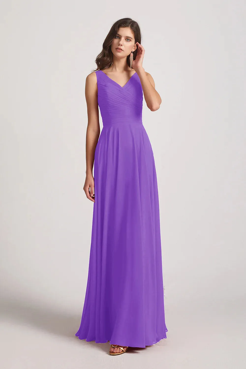 Straps Pleated A-Line Chiffon Sleeveless Bridesmaid Dresses (AF0144)