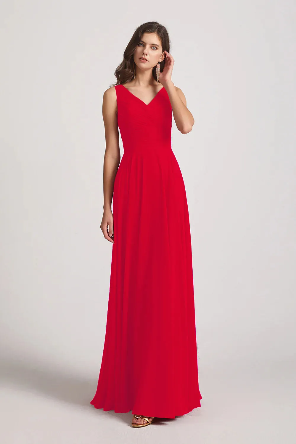 Straps Pleated A-Line Chiffon Sleeveless Bridesmaid Dresses (AF0144)