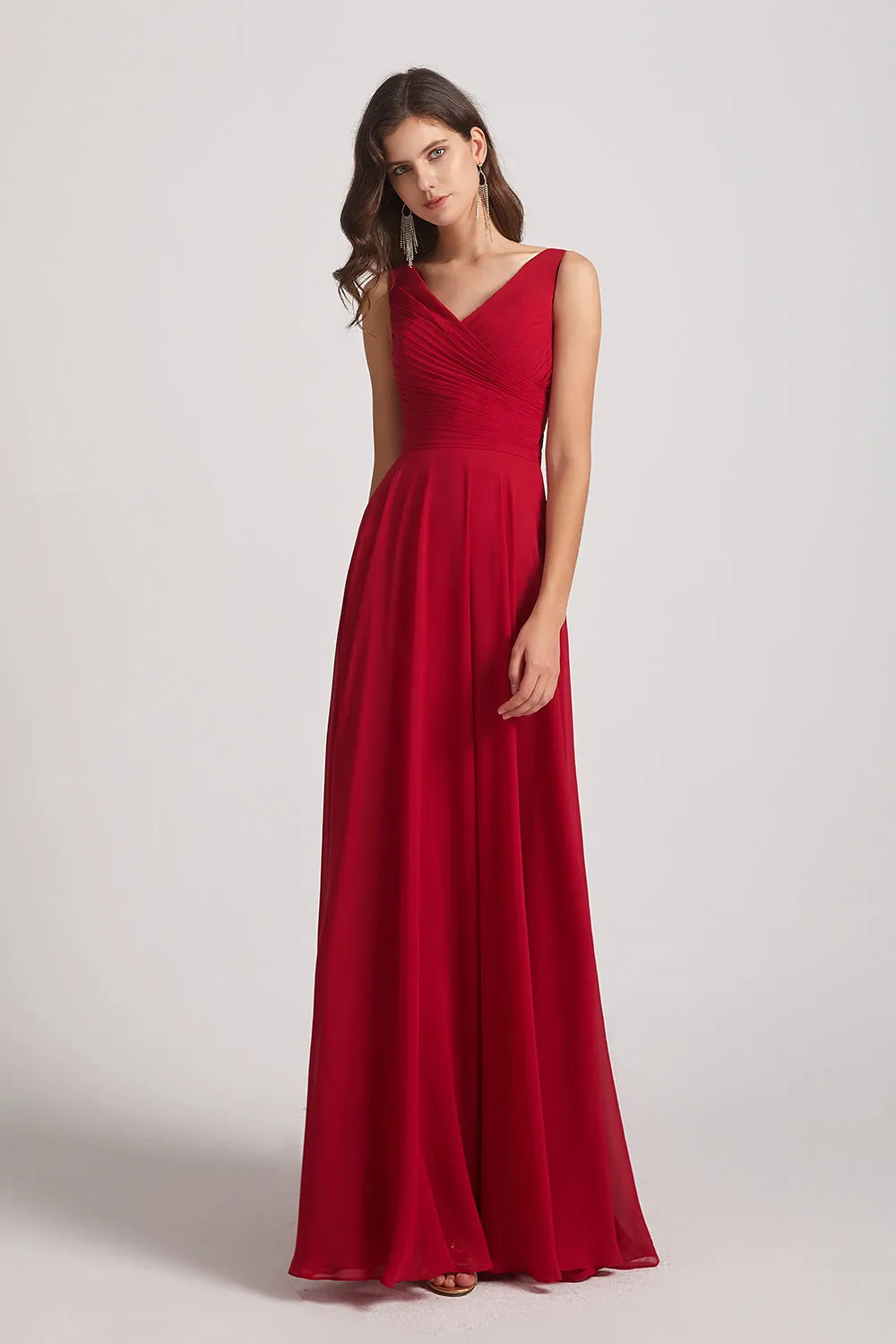 Straps Pleated A-Line Chiffon Sleeveless Bridesmaid Dresses (AF0144)