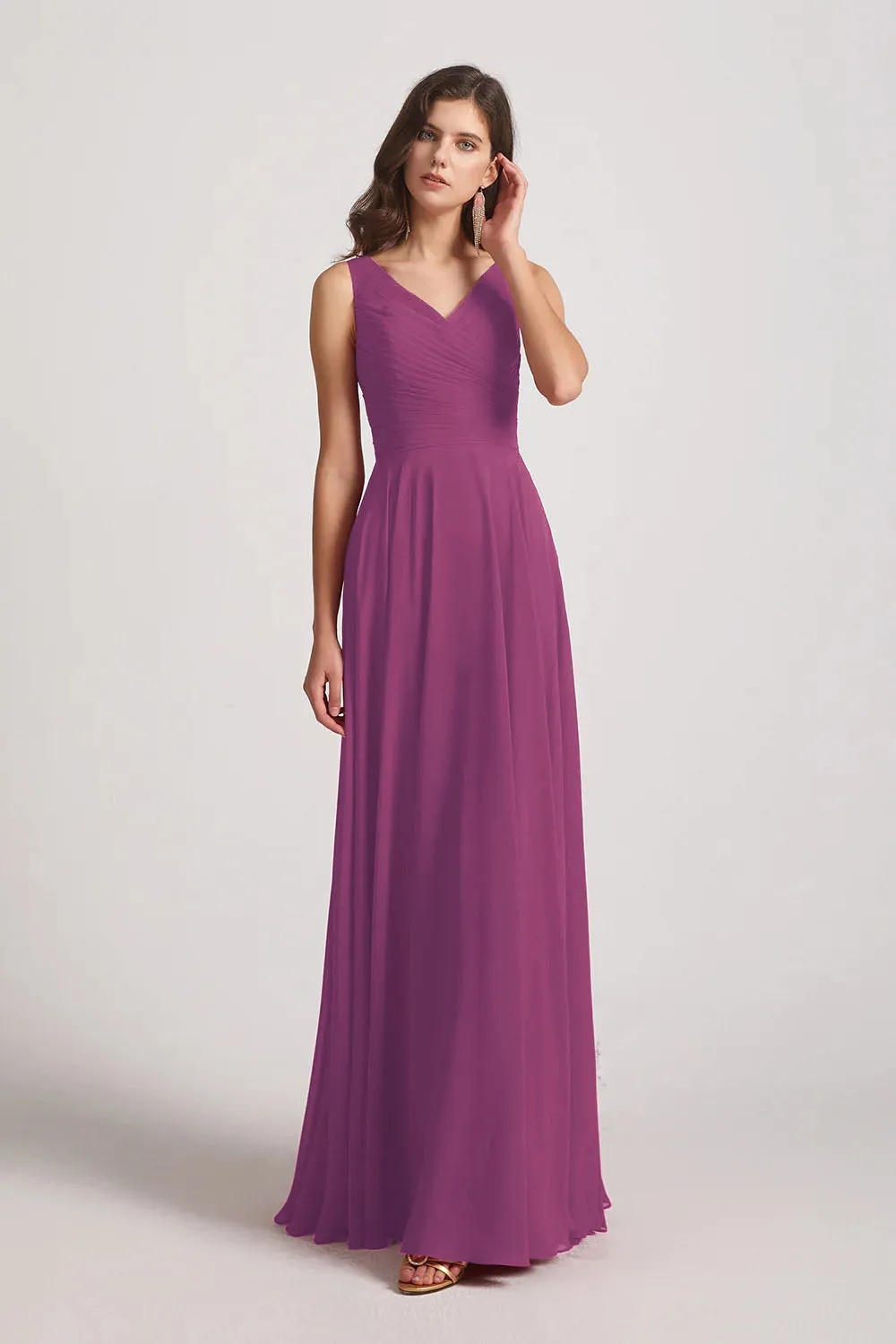 Straps Pleated A-Line Chiffon Sleeveless Bridesmaid Dresses (AF0144)