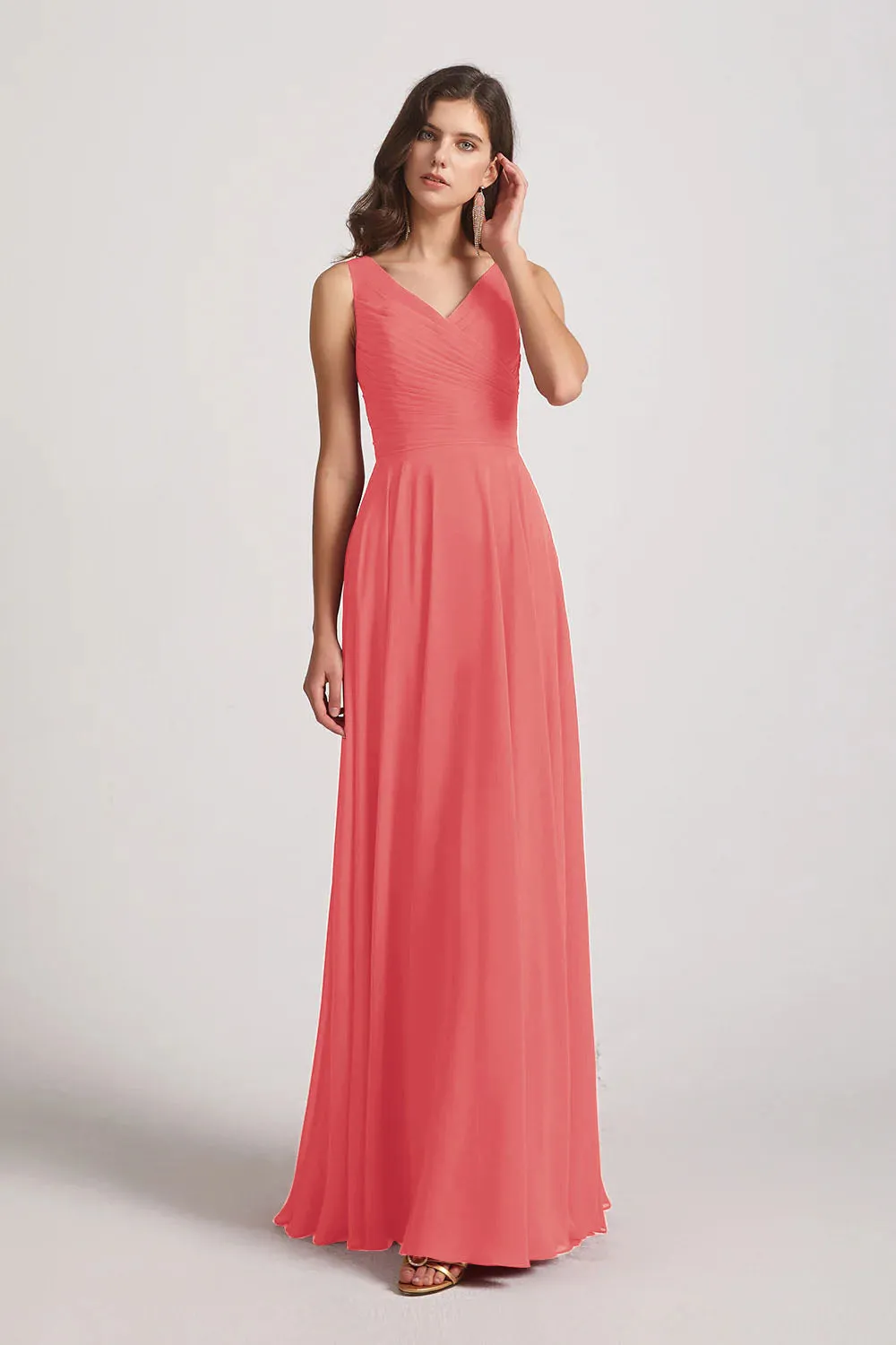 Straps Pleated A-Line Chiffon Sleeveless Bridesmaid Dresses (AF0144)