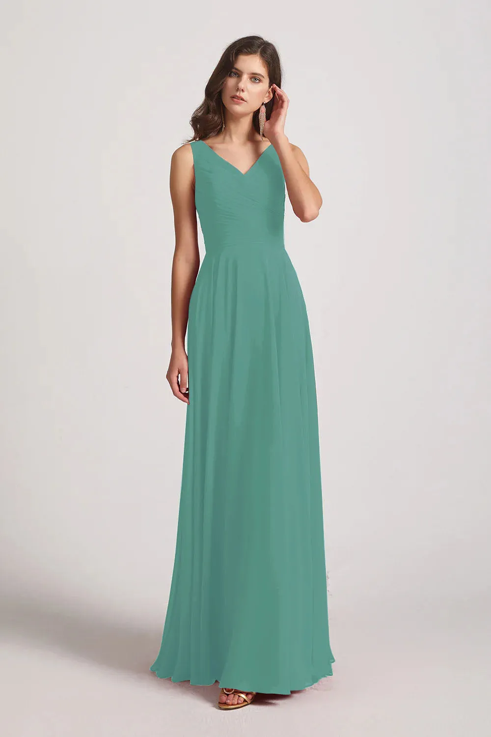 Straps Pleated A-Line Chiffon Sleeveless Bridesmaid Dresses (AF0144)