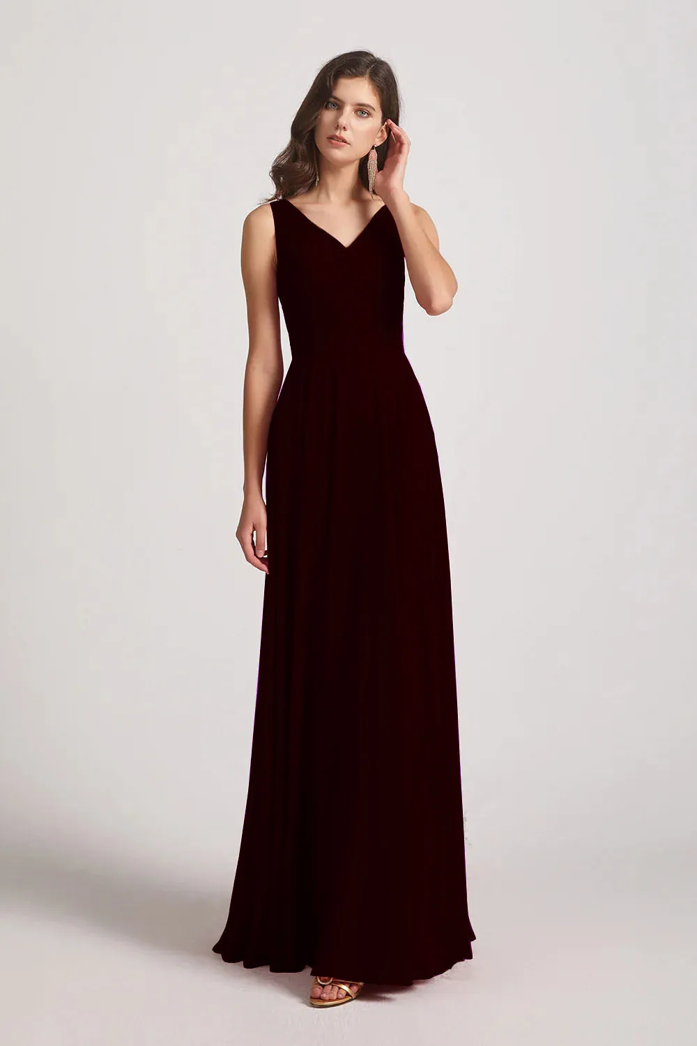 Straps Pleated A-Line Chiffon Sleeveless Bridesmaid Dresses (AF0144)