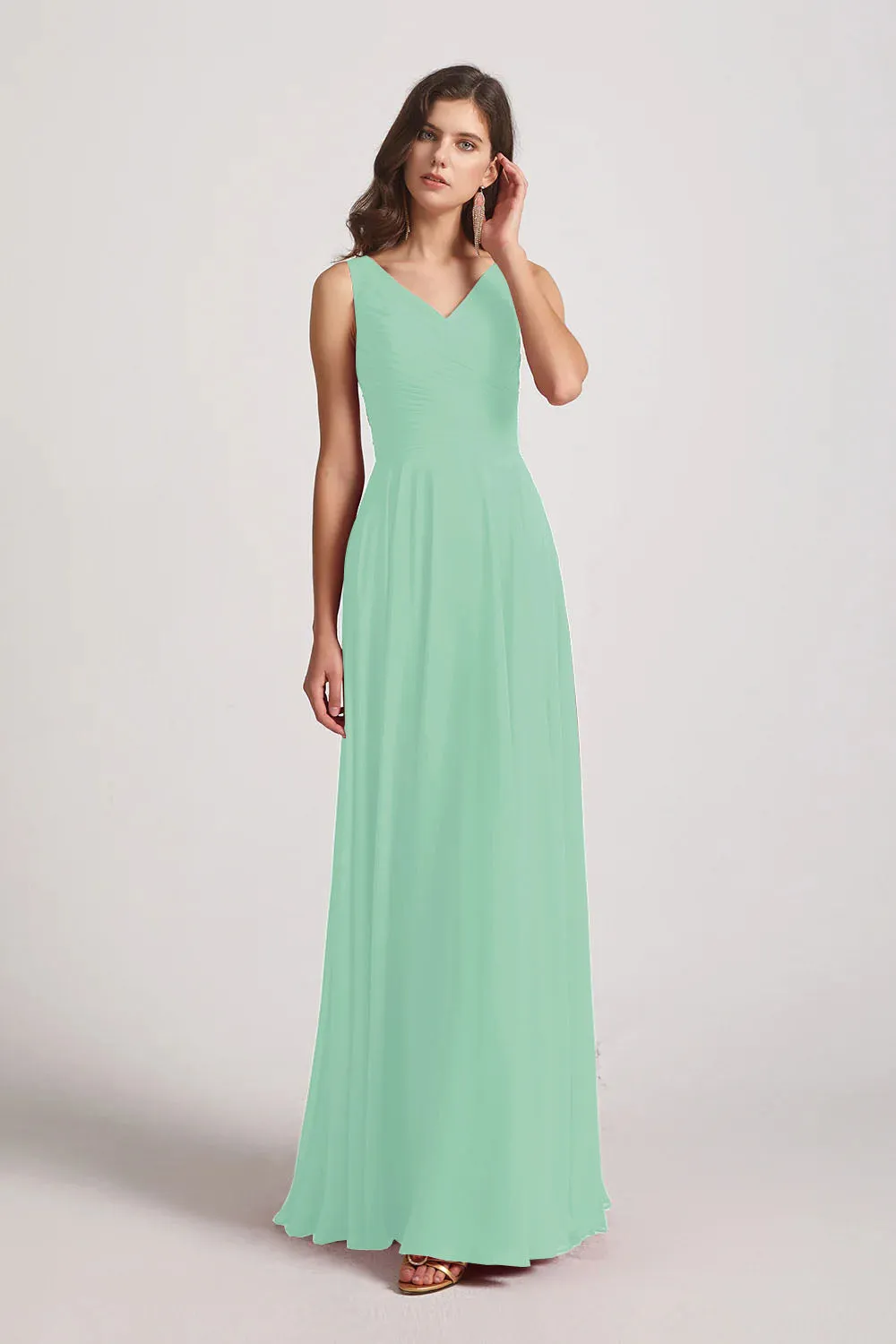 Straps Pleated A-Line Chiffon Sleeveless Bridesmaid Dresses (AF0144)