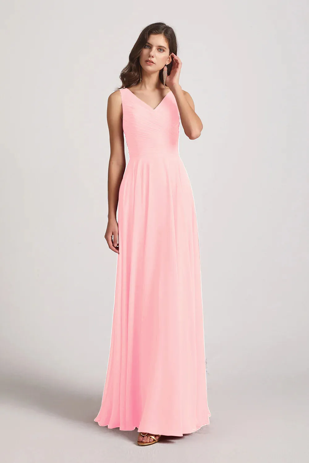 Straps Pleated A-Line Chiffon Sleeveless Bridesmaid Dresses (AF0144)