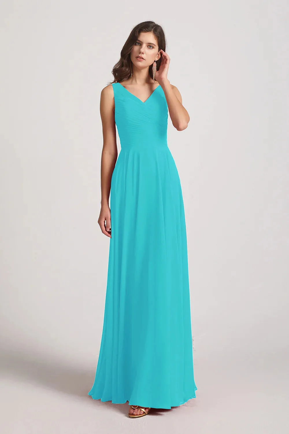 Straps Pleated A-Line Chiffon Sleeveless Bridesmaid Dresses (AF0144)