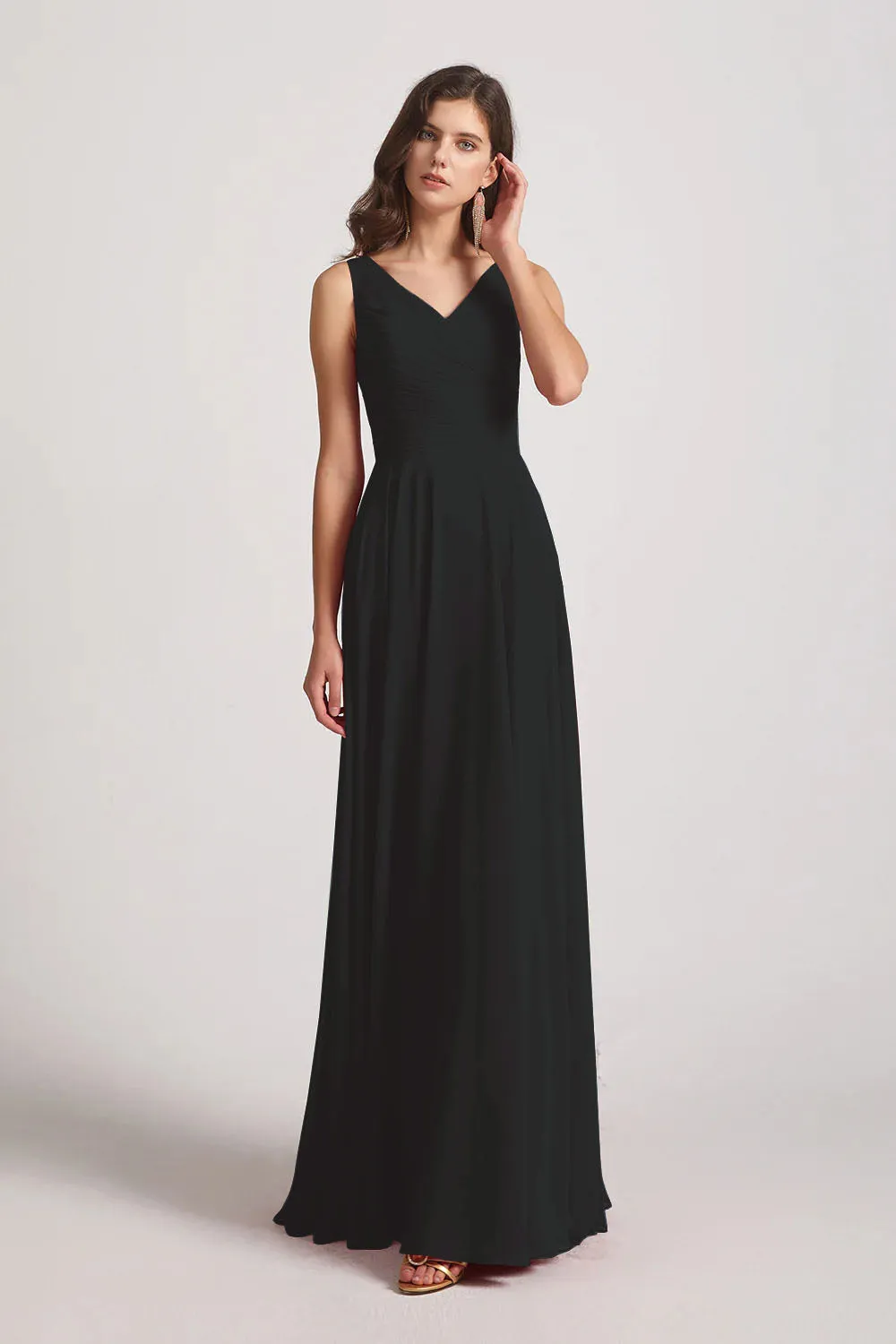 Straps Pleated A-Line Chiffon Sleeveless Bridesmaid Dresses (AF0144)