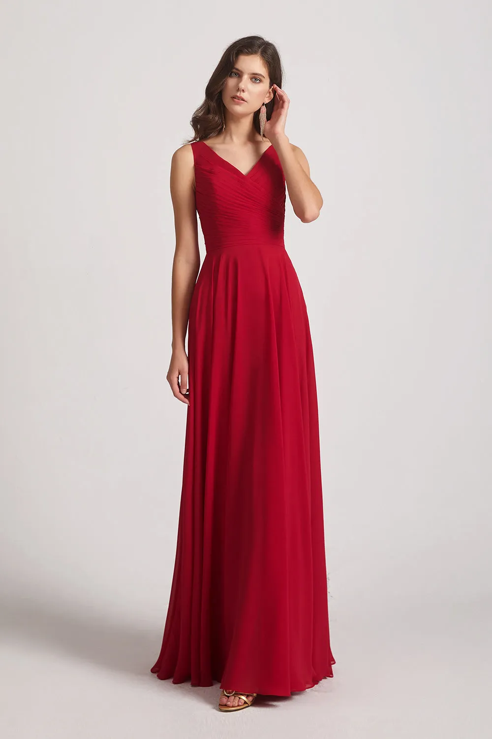 Straps Pleated A-Line Chiffon Sleeveless Bridesmaid Dresses (AF0144)