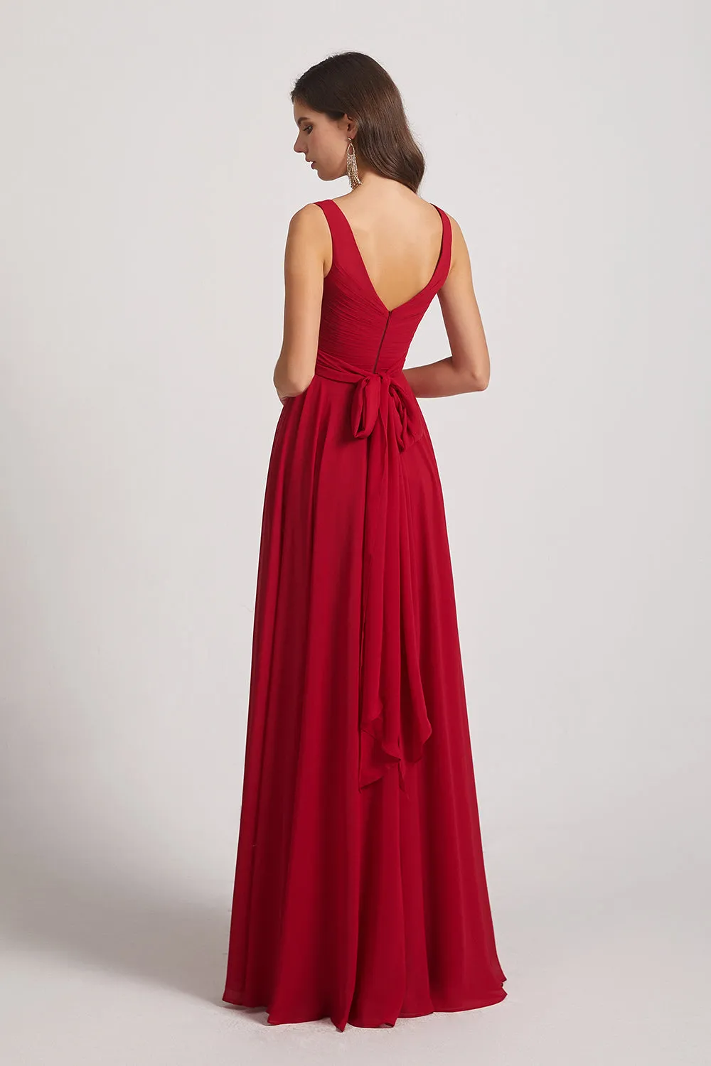 Straps Pleated A-Line Chiffon Sleeveless Bridesmaid Dresses (AF0144)