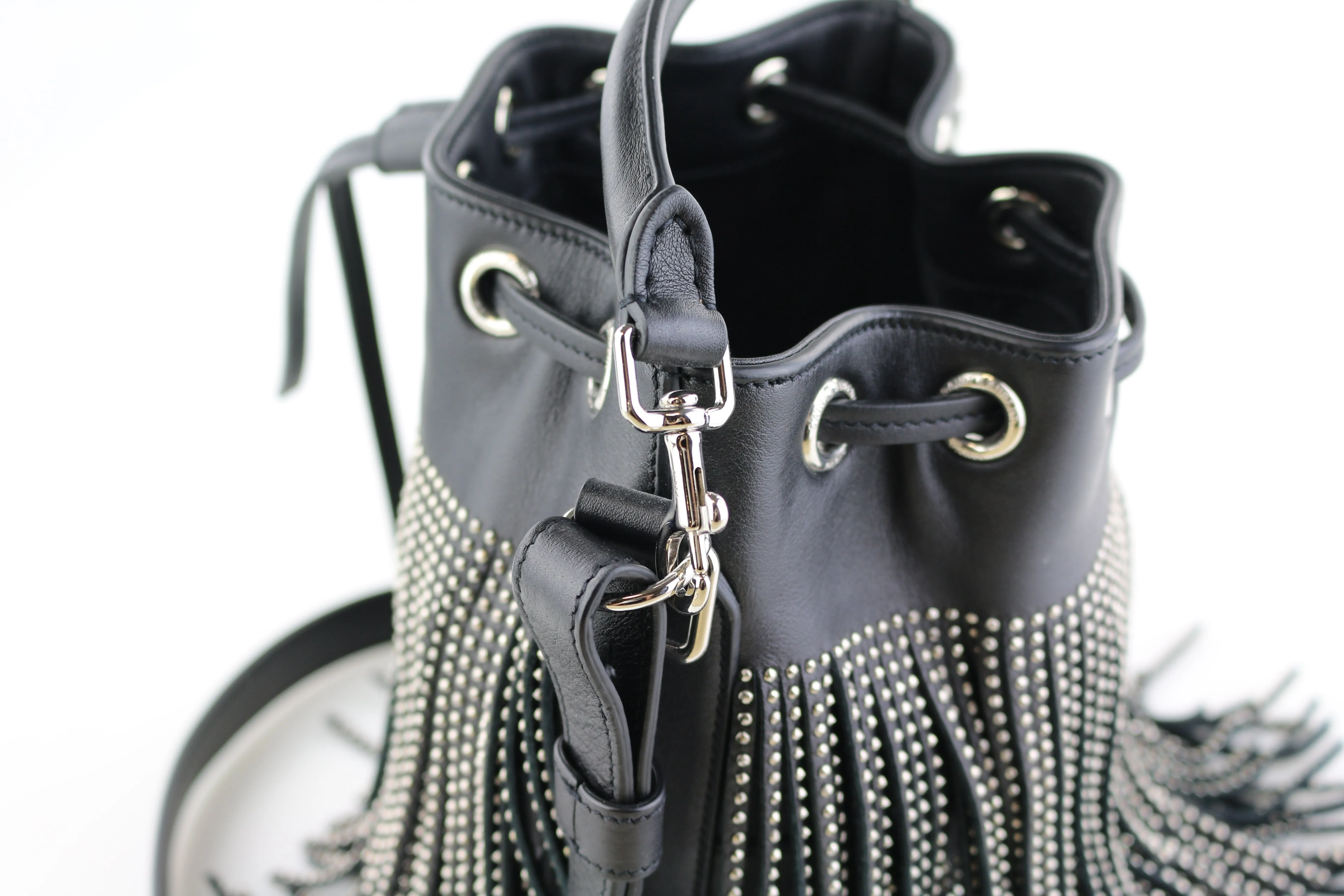 Studded Small Emmanuelle Fringe Bucket Bag