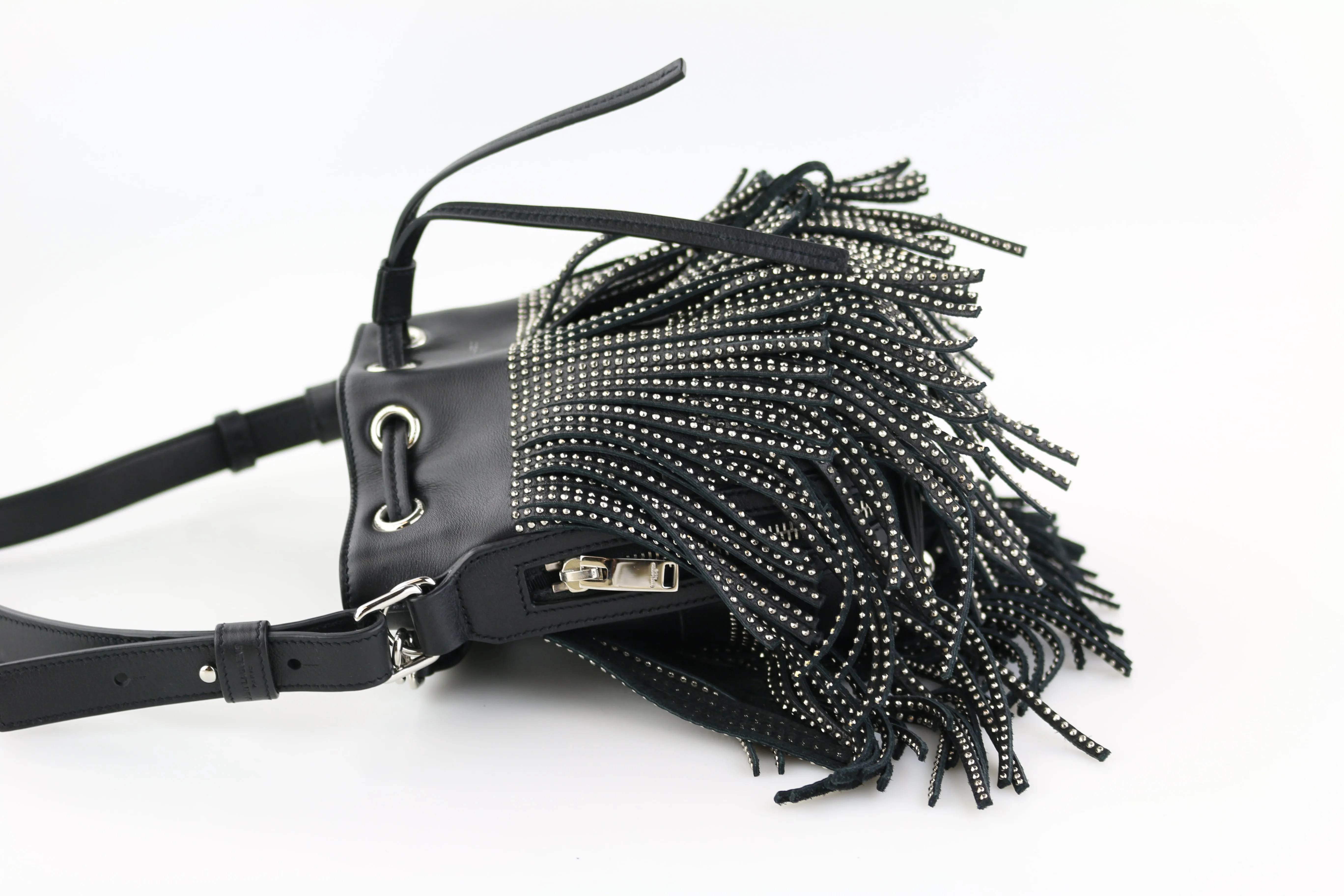 Studded Small Emmanuelle Fringe Bucket Bag