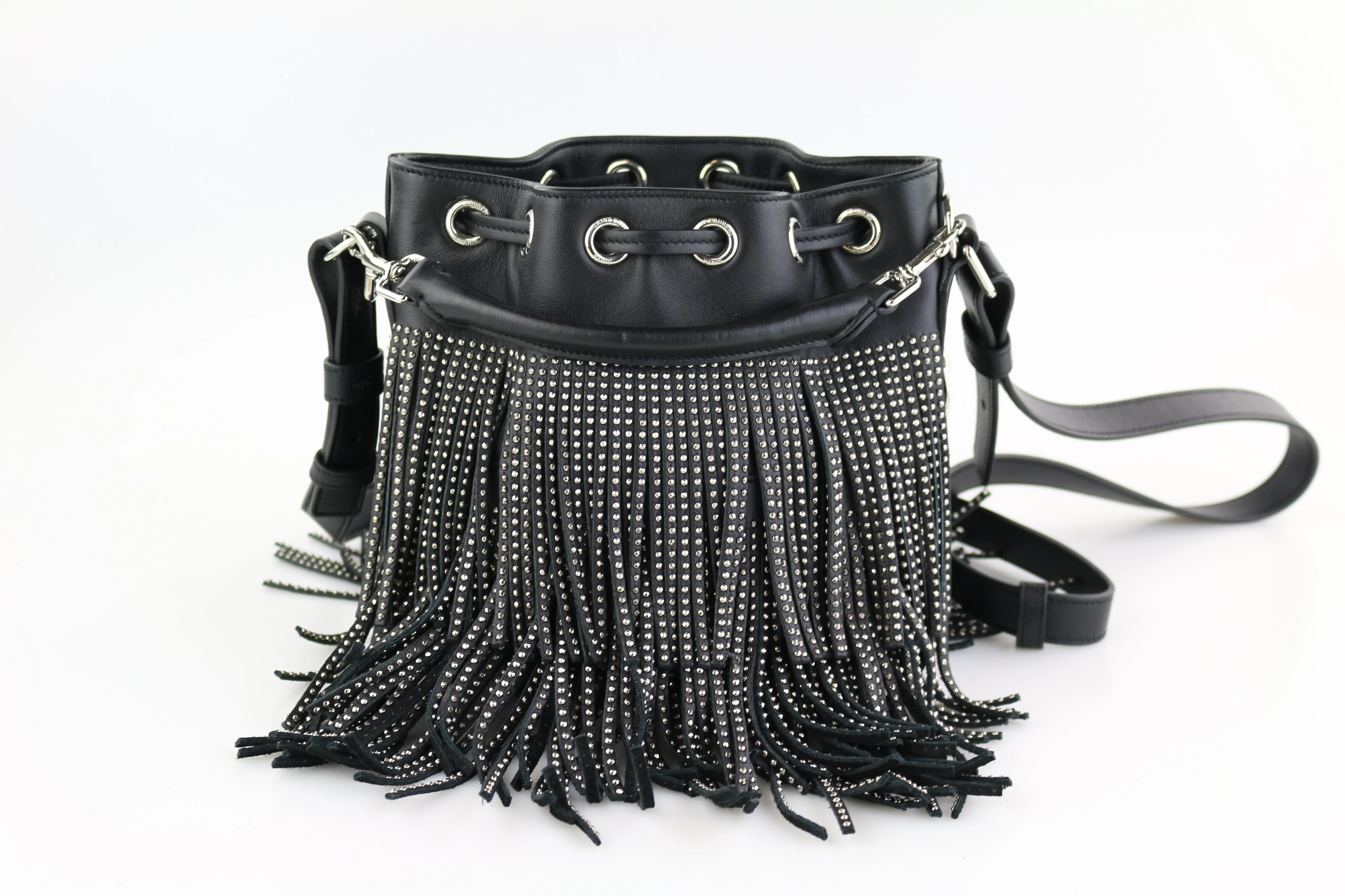 Studded Small Emmanuelle Fringe Bucket Bag