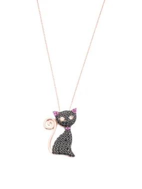 SULTAN COLLECTION Made In Turkey Sterling Silver Black Cubic Zirconia Cat Necklace