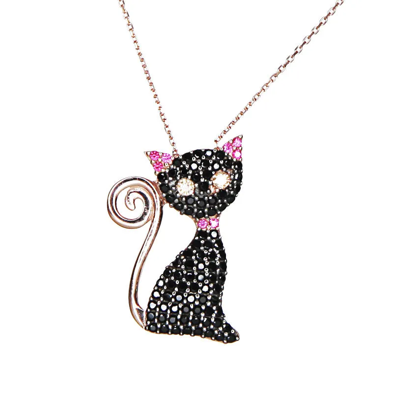 SULTAN COLLECTION Made In Turkey Sterling Silver Black Cubic Zirconia Cat Necklace