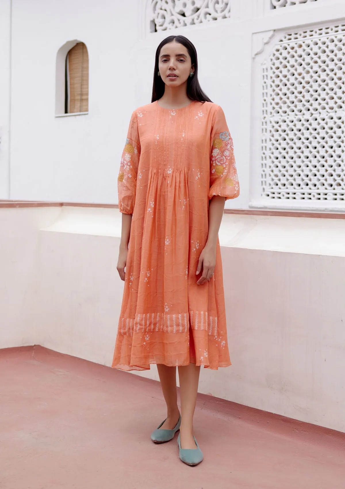 Tangerine Embroidered Dress