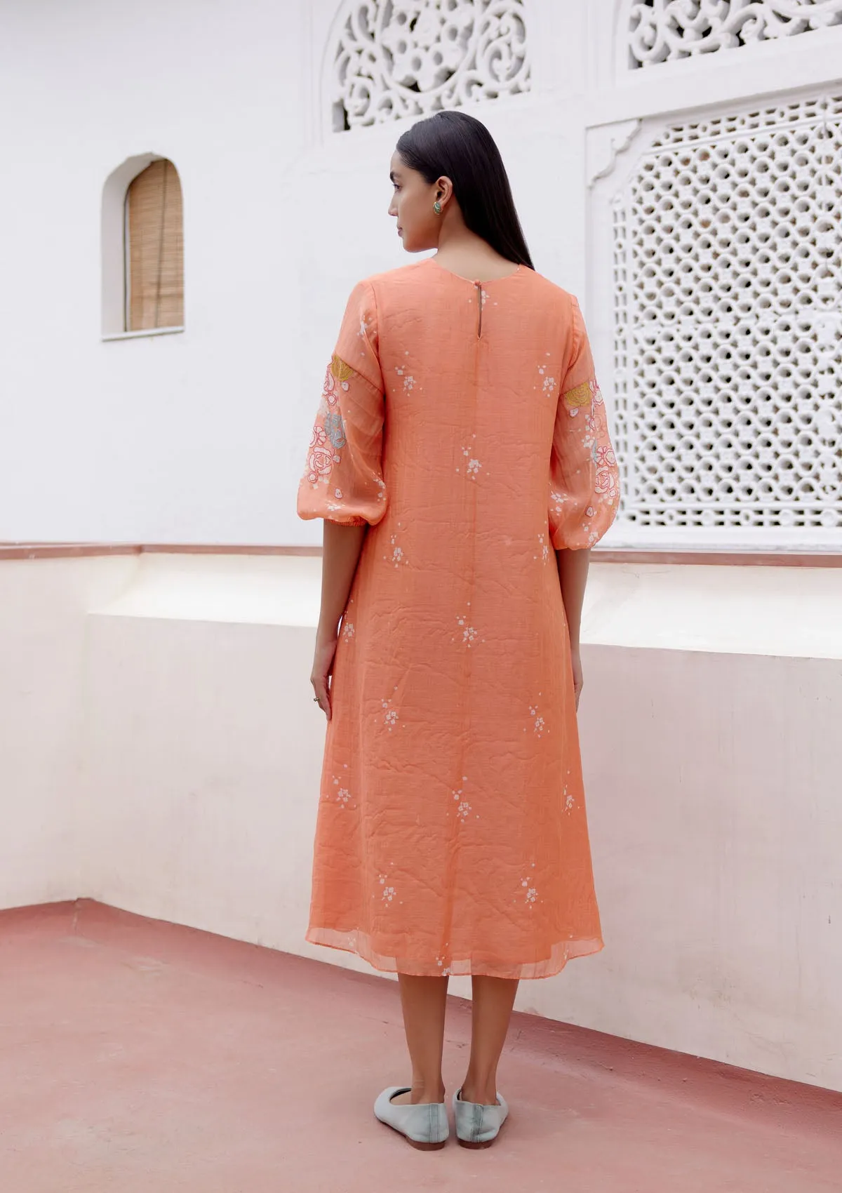 Tangerine Embroidered Dress