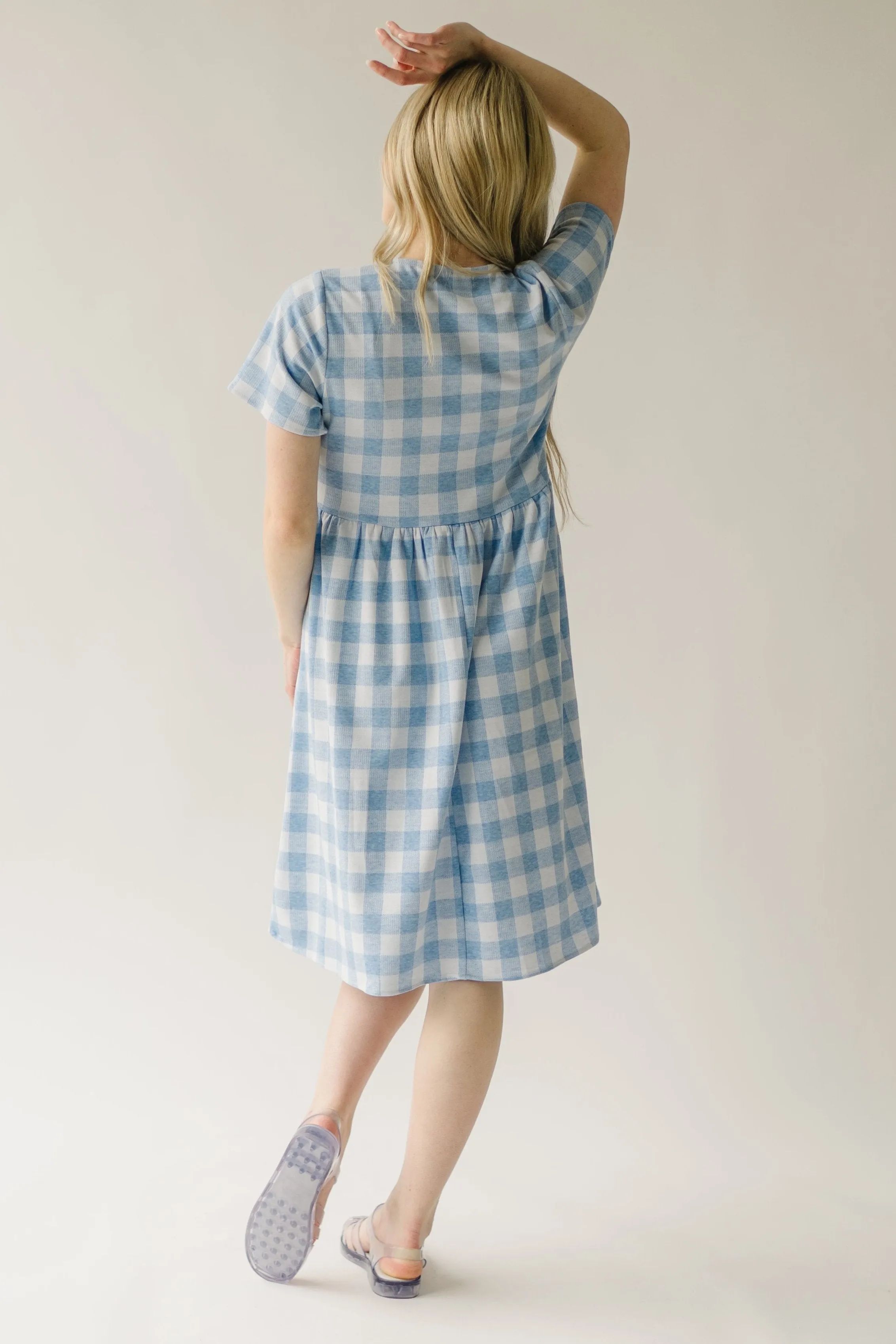 The Boice Button Front Gingham Dress in Blue Mutli