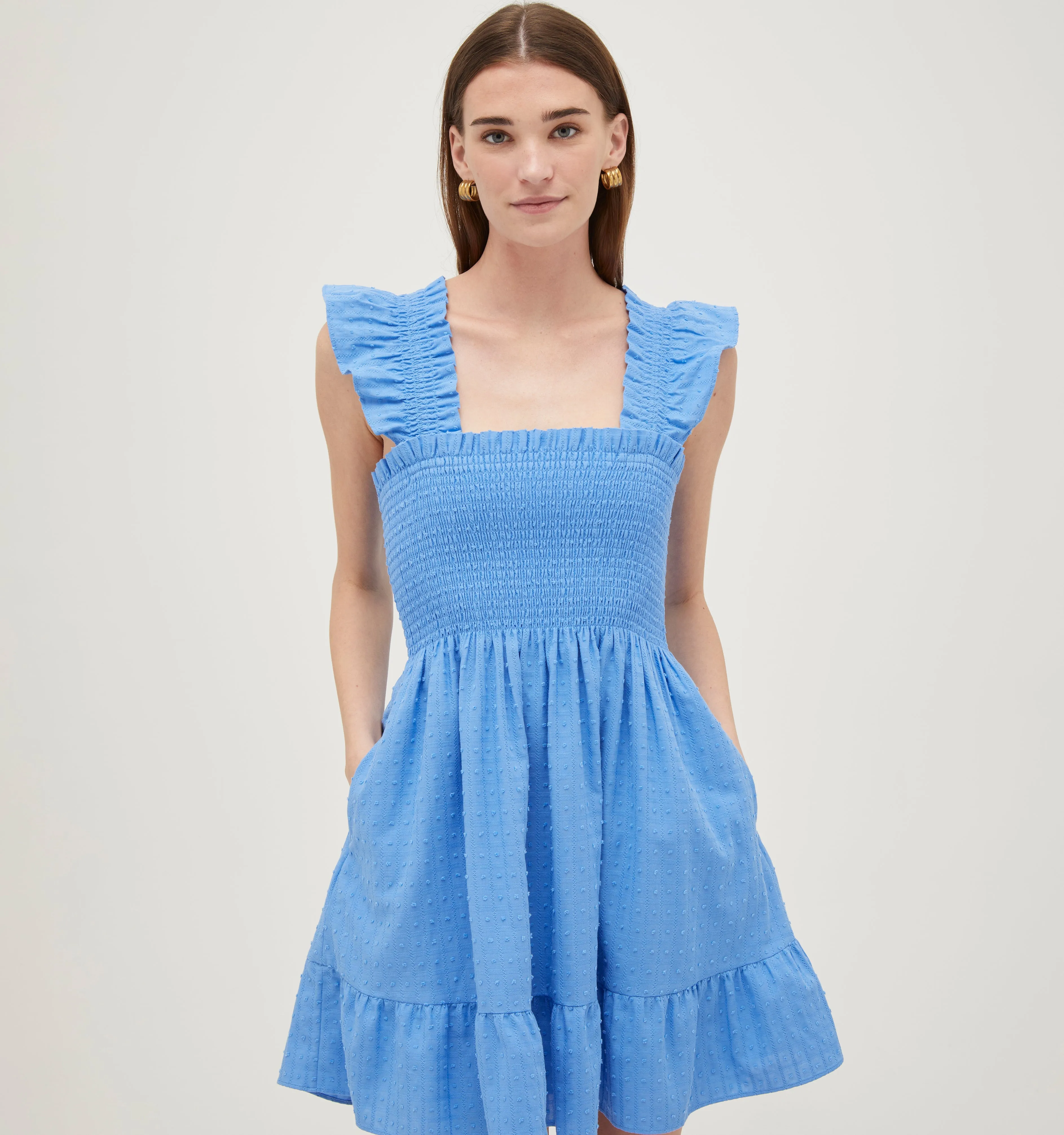 The Elizabeth Nap Dress - Hydrangea Blue Textured Clip Dot