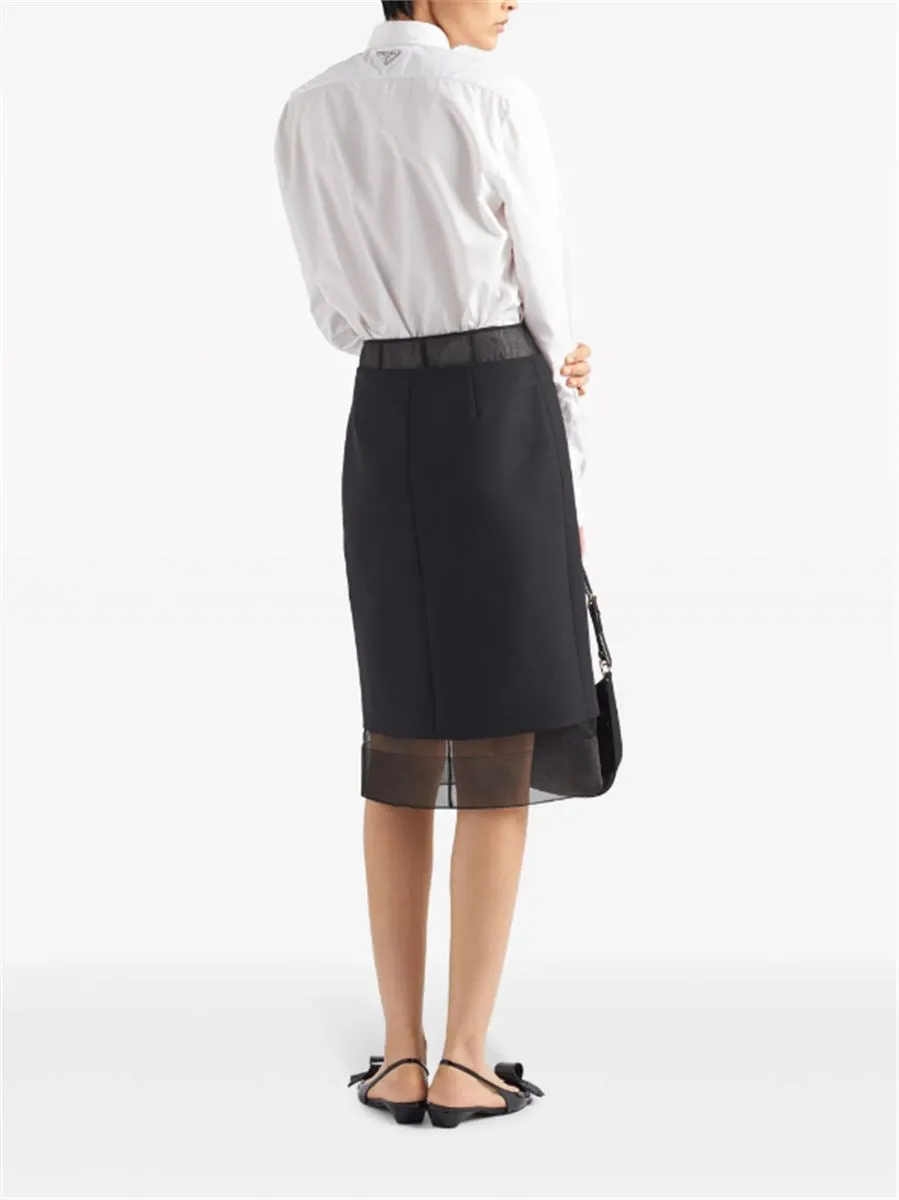 TRIANGLE-LOGO LAYERED WOOL SKIRT