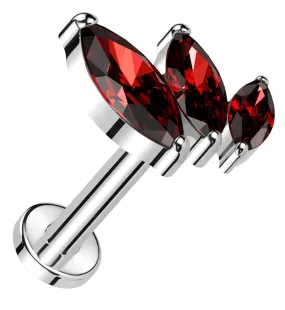 Triple Marquise Red CZ Titanium Threadless Labret