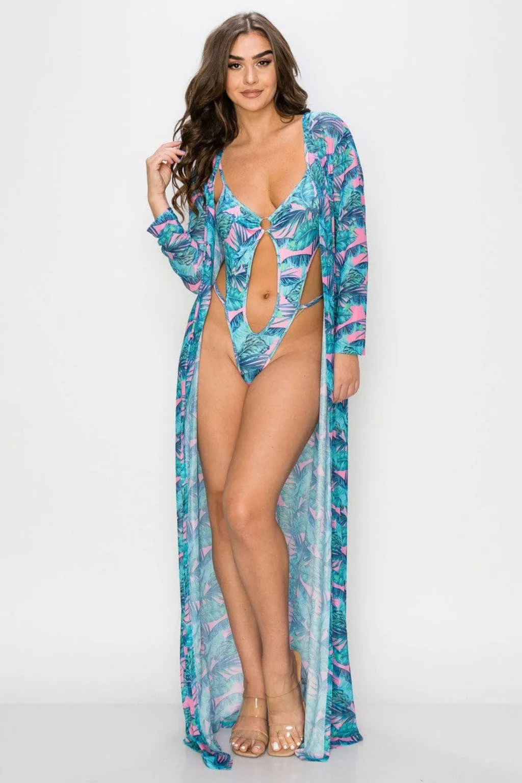 Tropical Print Bodysuit SET-Blue