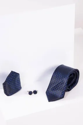 TS TUBES - Navy Spot Tie and Pocket Square Set