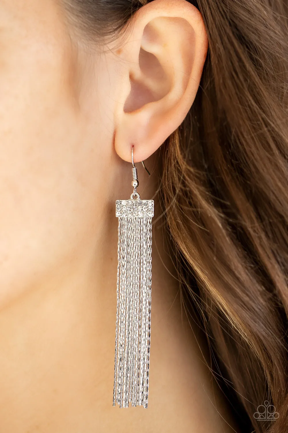 Twinkling Tapestry - White Paparazzi Earring