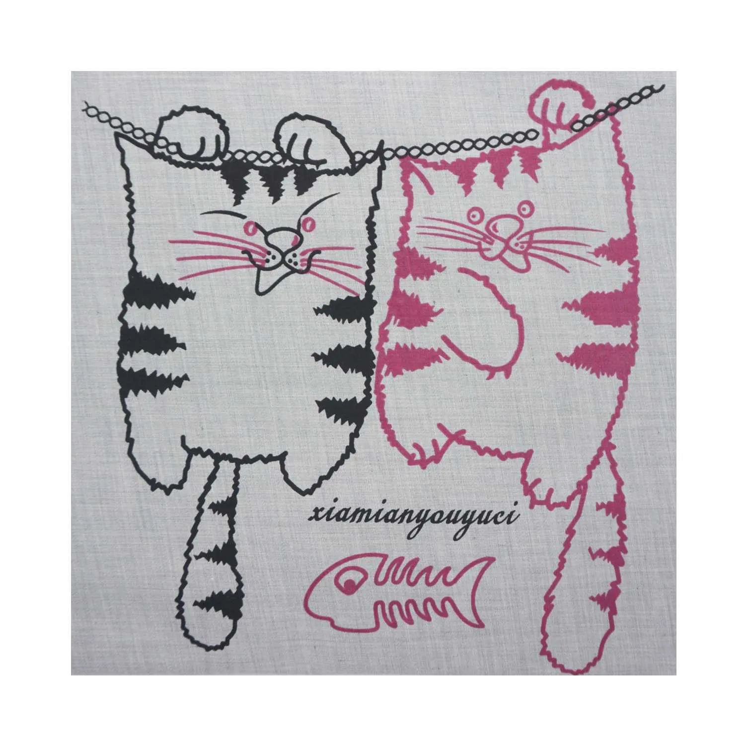 Two Kitties Illustration Canvas Tote Bag - Gray