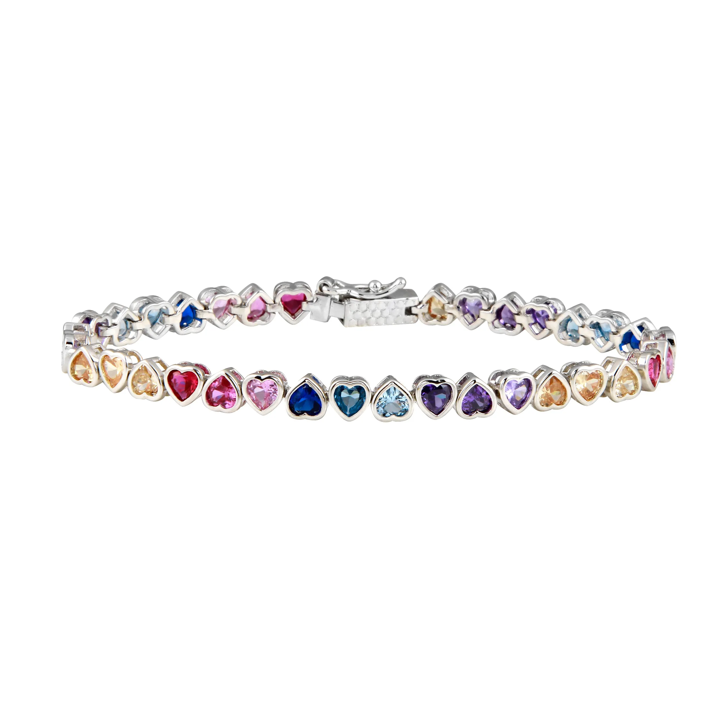 Up & Down Rainbow Bezel Heart Tennis Bracelet