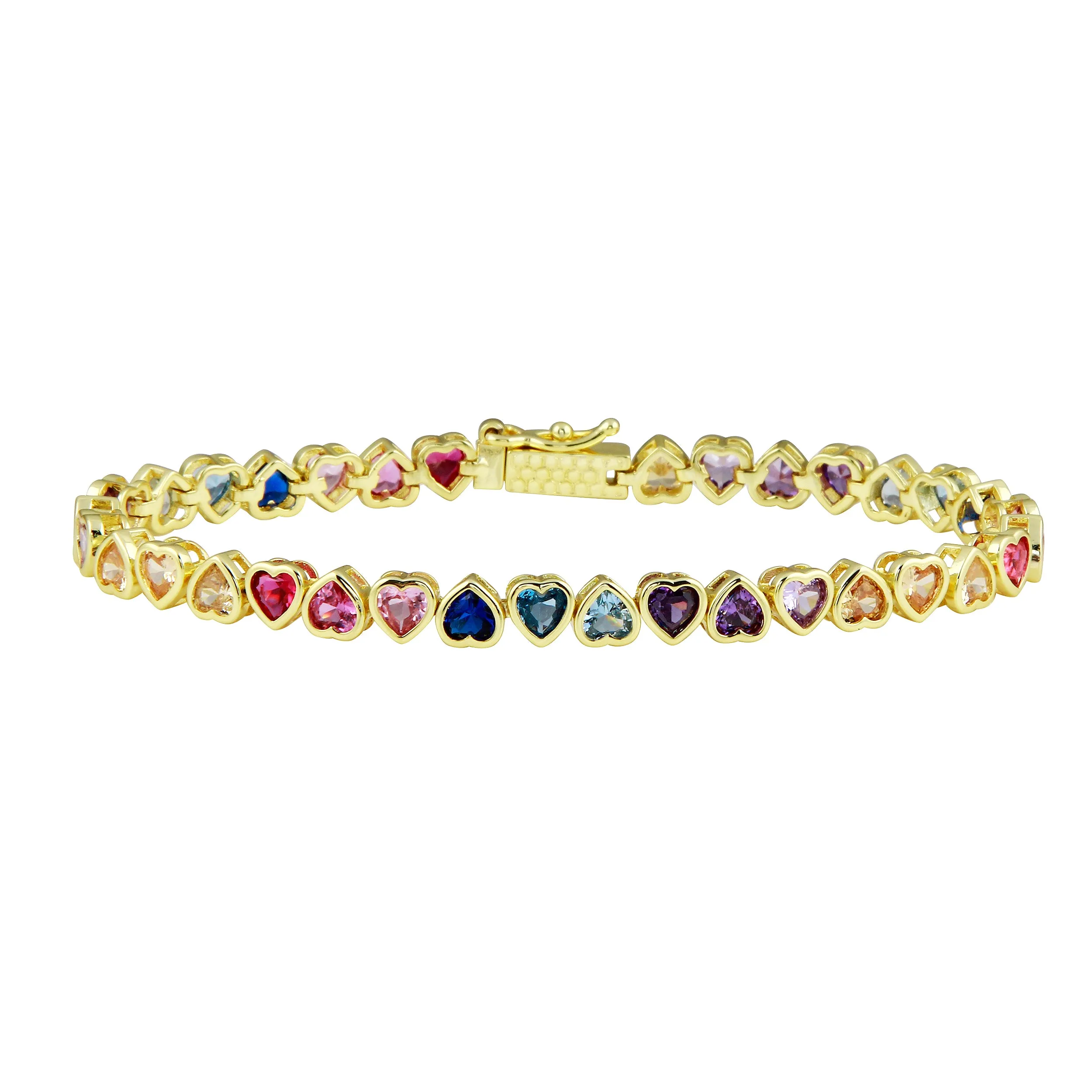 Up & Down Rainbow Bezel Heart Tennis Bracelet