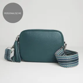 Verona Crossbody Tassel Teal Bag with Blue Aztec Strap