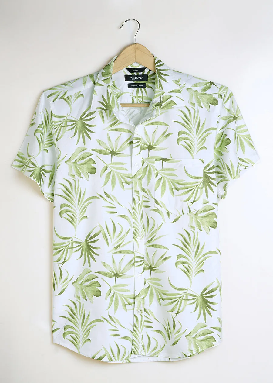 Vintage Leaves Print Mens Half Sleeve Shirt