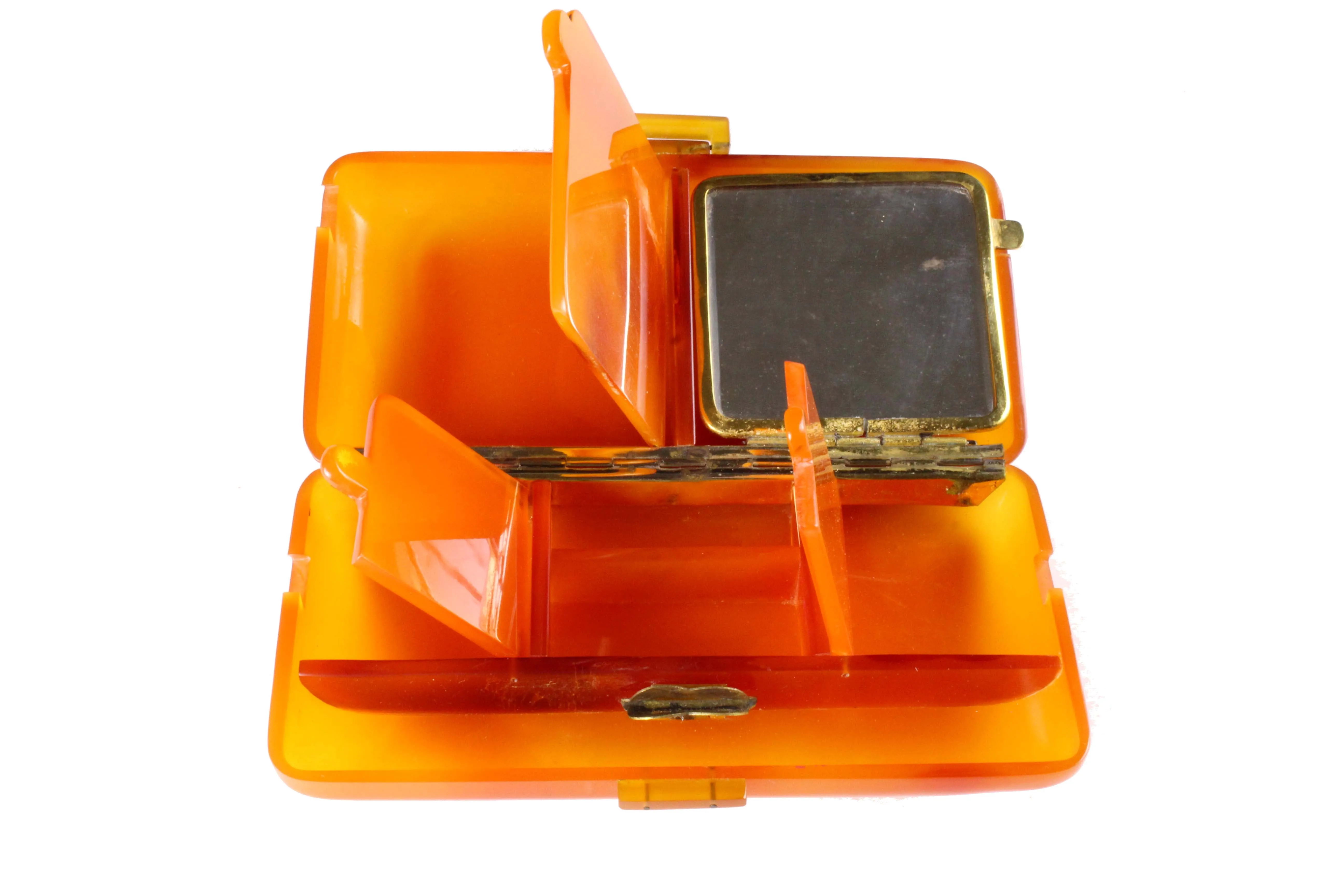 Vintage orange bakelite vanity purse bag