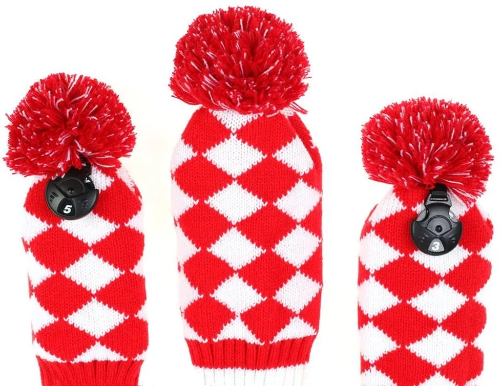 Volf Golf Knit Red White Diamond Headcover Set