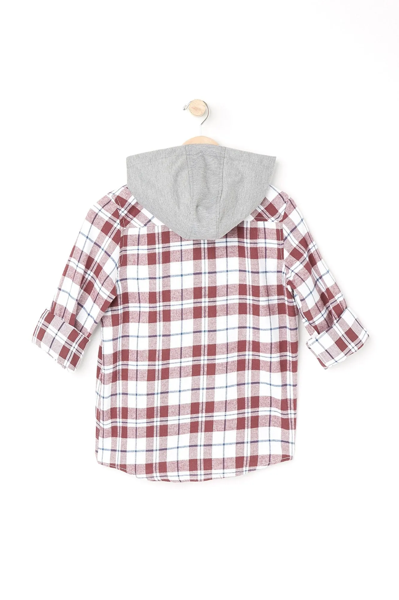 West 49 Youth Burgundy Hooded Plaid Button-Up Shirt