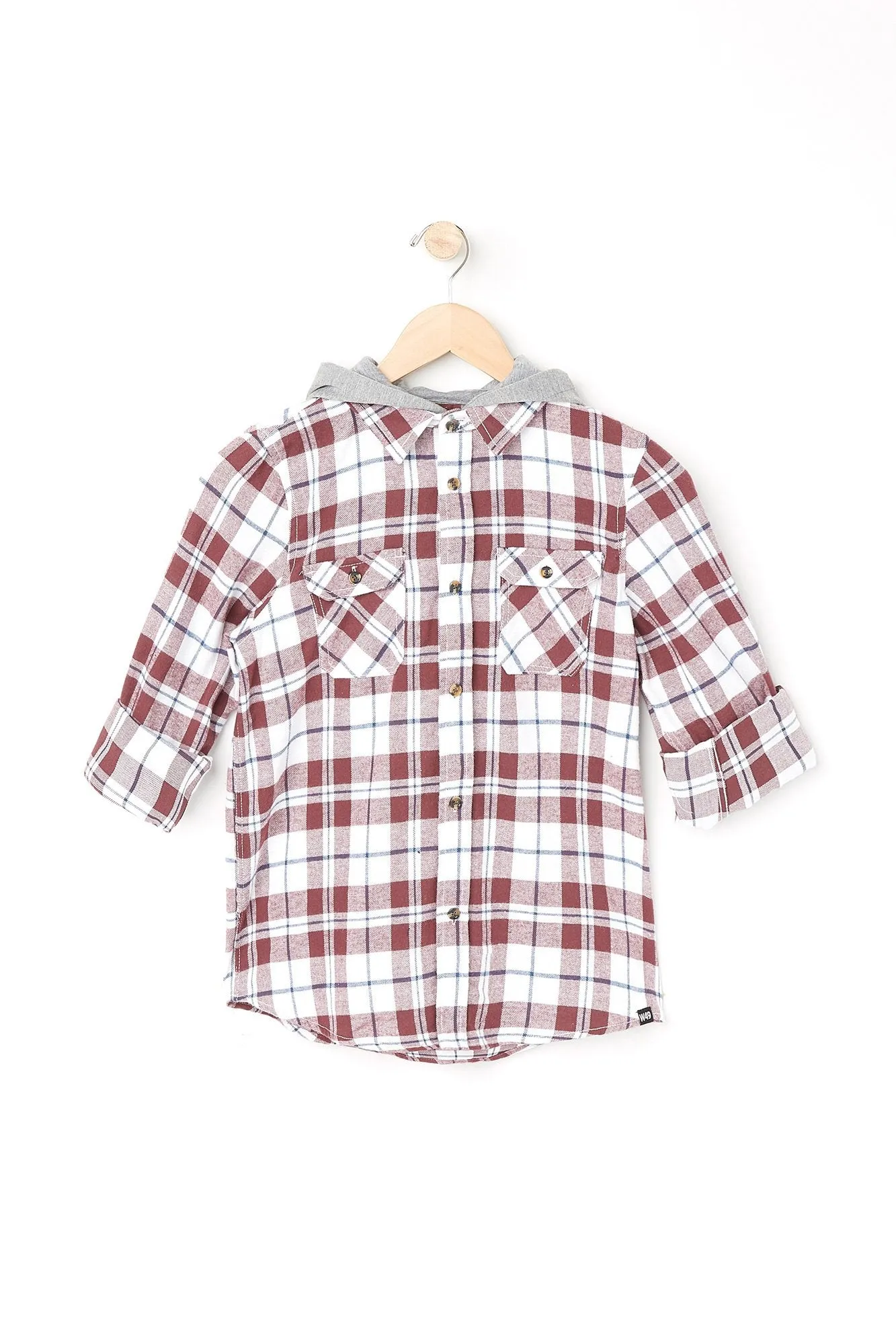 West 49 Youth Burgundy Hooded Plaid Button-Up Shirt