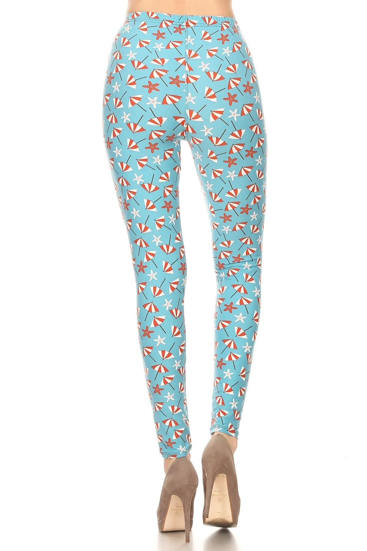 Women's Regular colorful Beach Umbrella Starfish Pattern Printed Leggings