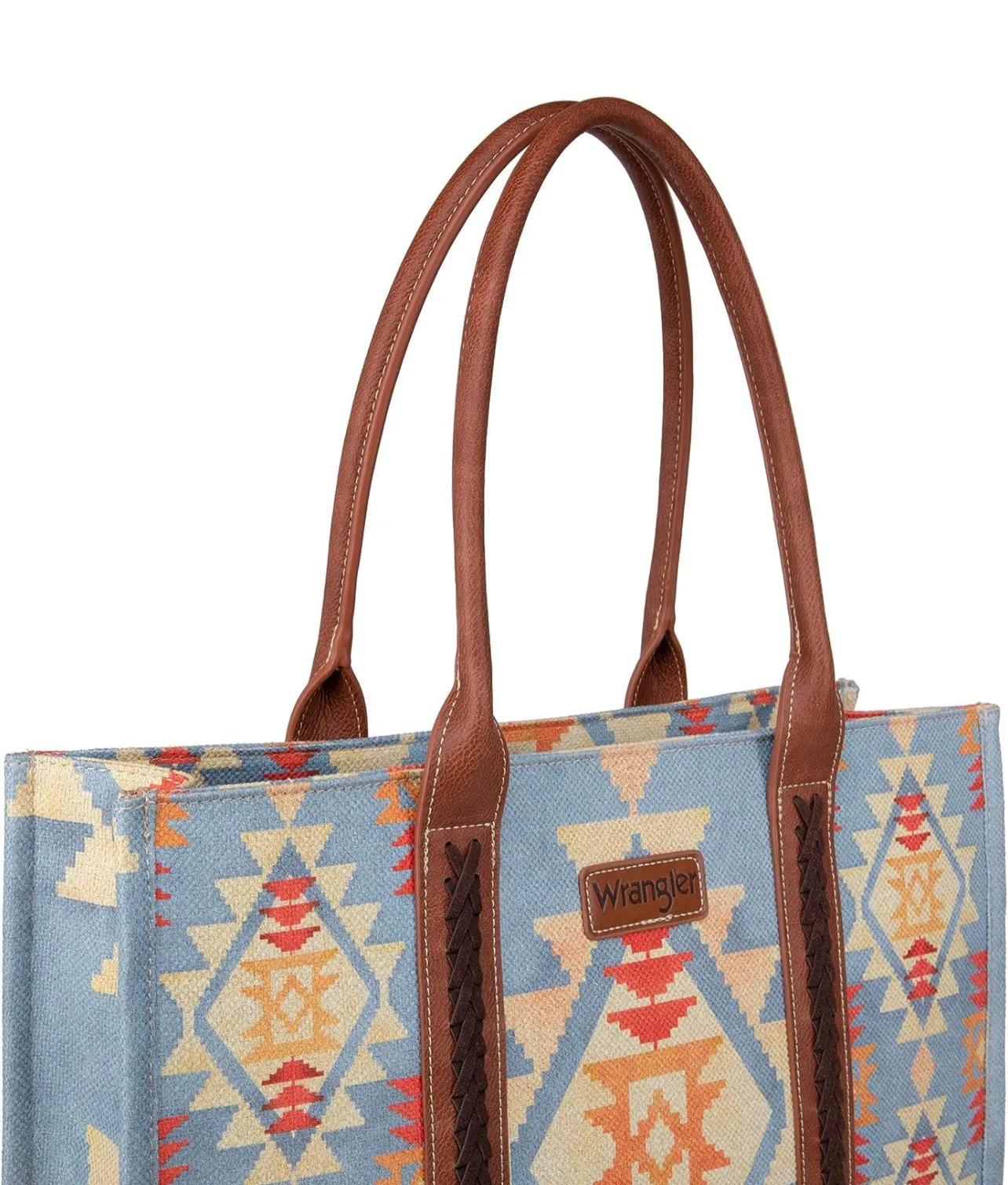 Wrangler Southwestern Dual Sided Print Canvas Tote/Crossbody- Blue