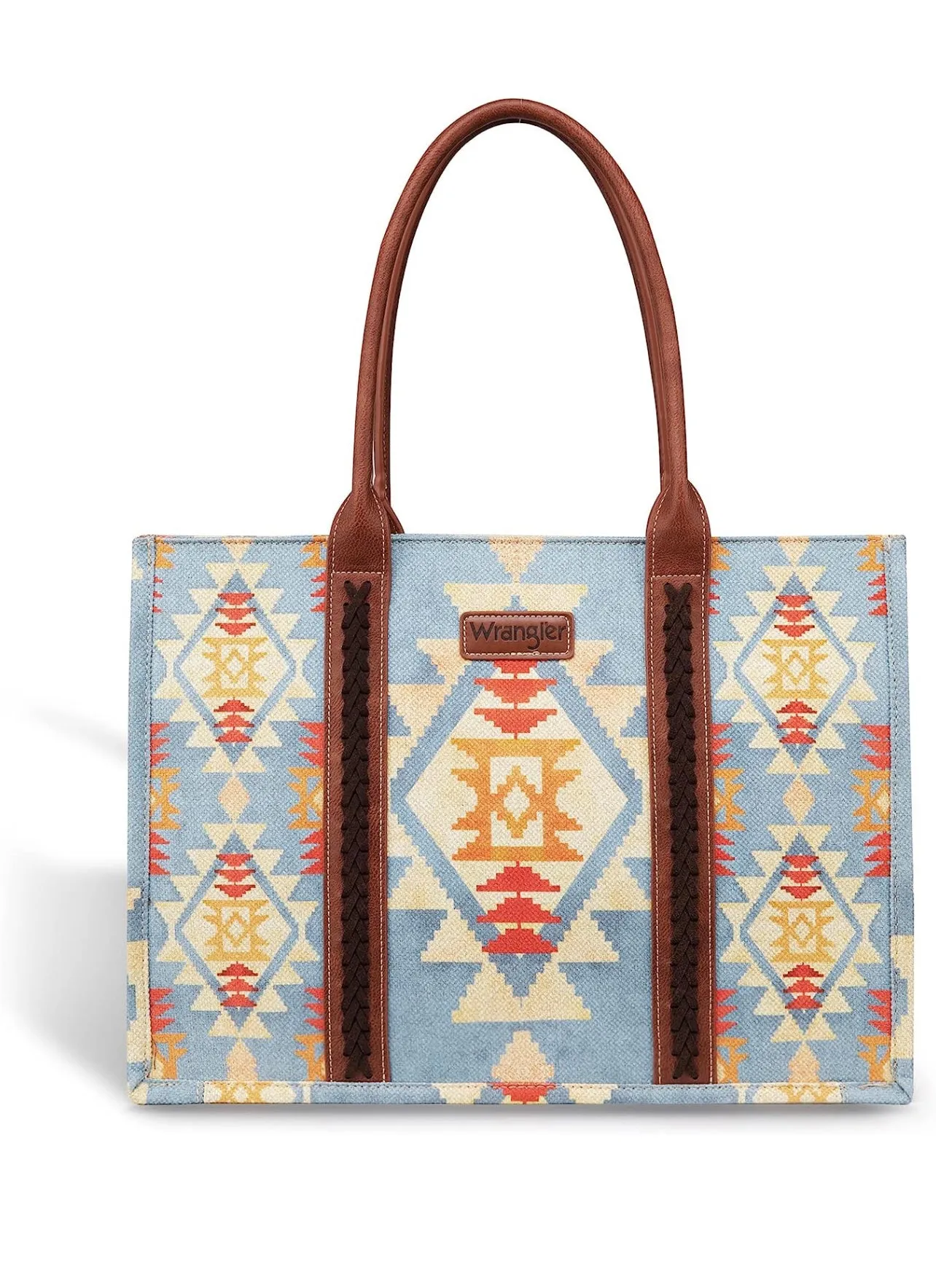 Wrangler Southwestern Dual Sided Print Canvas Tote/Crossbody- Blue